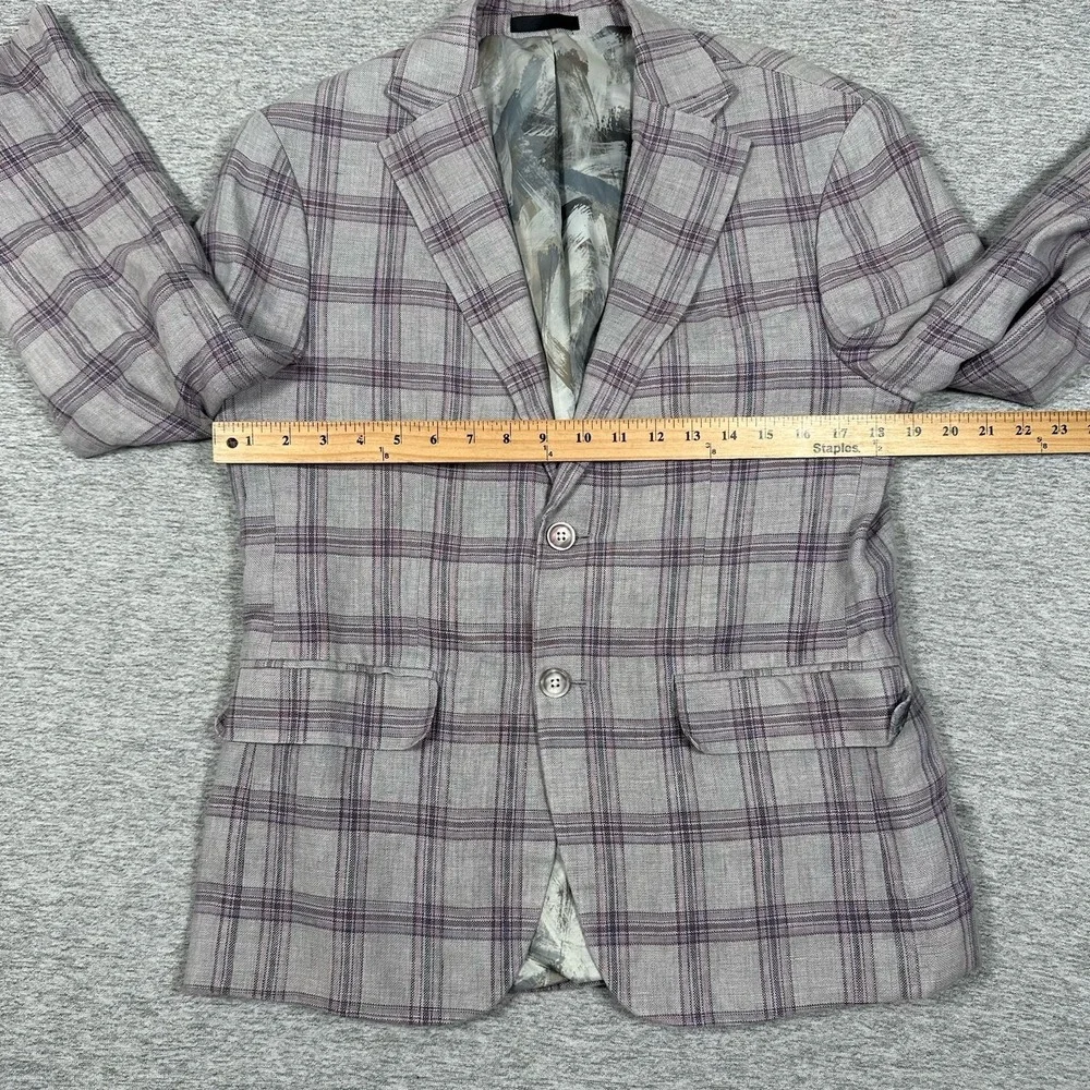 Tallia Blazer Mens Size 38S Purple Plaid 100% Linen Two Button City Jacket